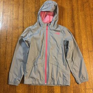 The North Face Girls Gray Raincoat with Pink Accents